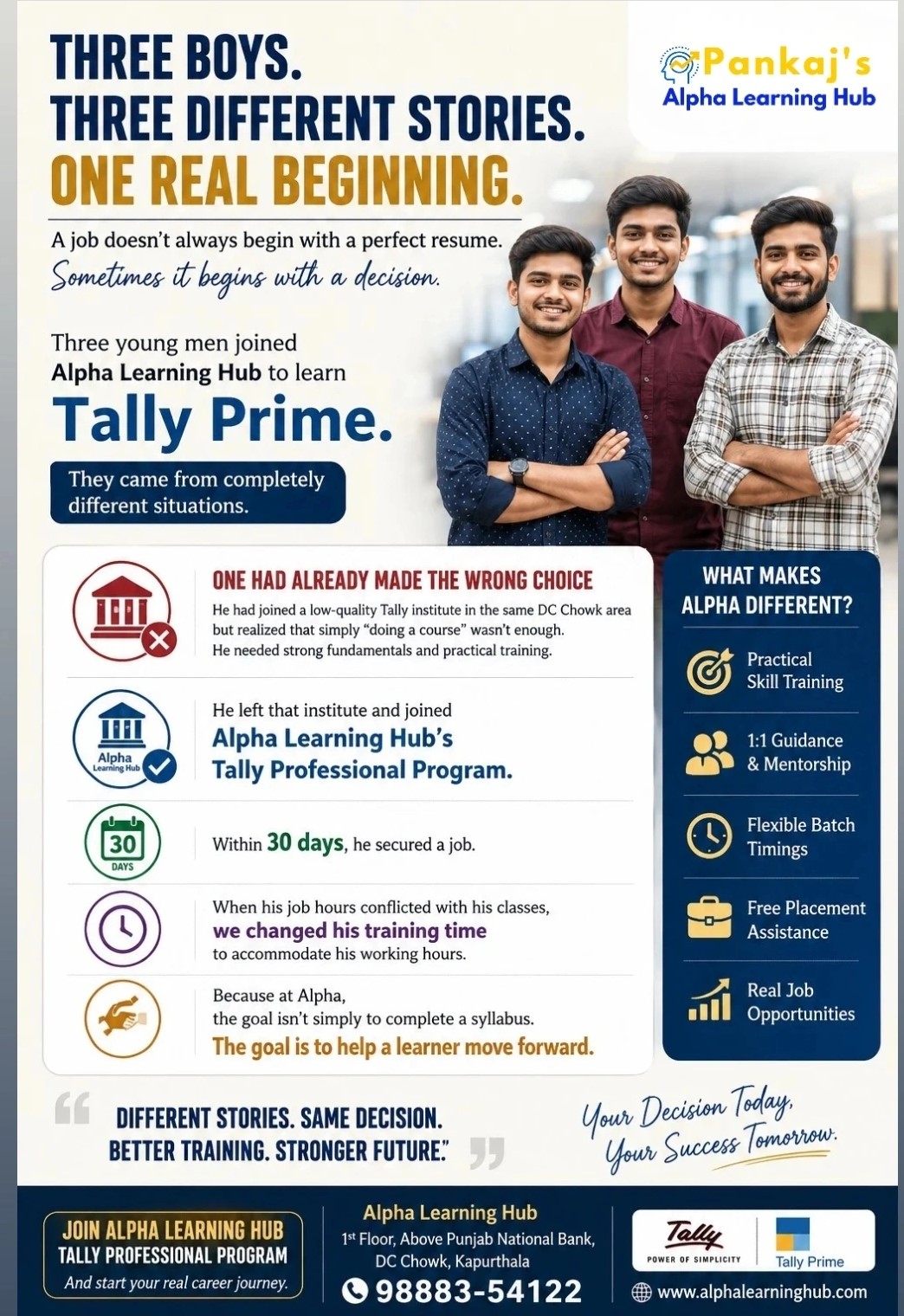 Success Story - 3 Boys - Alpha Learning Hub - Tally Prime Training in Kapurthala